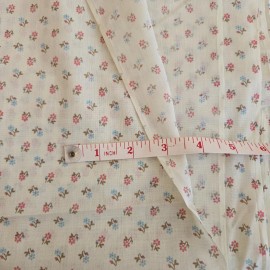 Unbranded Vintage Cotton Fabric Blue And Pink Floral On Cream Unbranded 45" W By The Yard.