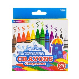 BAZIC Washable Crayons 24 Color, Coloring Drawing Assorted Colors Crayon, Non Toxic, for School Art, Gift for Kids Artist (24/Pack), 24-Packs