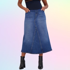 Savi Parker Denim Maternity Maxi Skirt with Pockets –Fall Maternity Clothes- A Line Maternity Jeans Over The Belly Long Pregnancy Denim Skirt (L, Marina Wash)