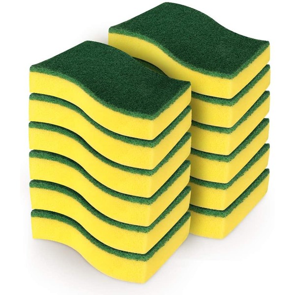 AIDEA Heavy Duty Scrub Sponge-12Count, Cleaning Scrub Sponge, Stink Free Sponge, Effortless Cleaning Eco Scrub Pads for Dishes,Pots,Pans All at Once,Size: 4.3"x 3.12" x 1.2"