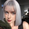 PARXITN Short Bob Silver Hair Wigs Straight with Flat Fringe