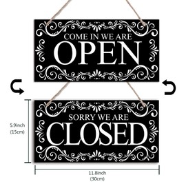 SUPERDANT Open Close Signs, Store Signs, Vintage Style, Wooden Signs, Black, Signboard Opening, Closing, Stylish, Cafes, Restaurants, General Stores, 5.9 x 11.8 inches (15 x 30 cm)