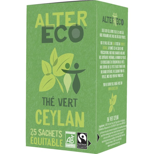 ALTER ECO - Ceylon Green Tea - Organic & Fair Trade Green Tea - Pack of 6 Boxes of 25 Sachets - 40 g