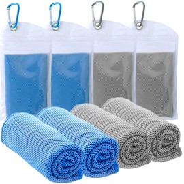 SZELAM 4 Packs Cooling Towel (40"x12"),Ice Towel,Soft Breathable Instant Towel,Microfiber Cool Towel for Yoga,Golf,Sport,Gym,Workout,Camping,Fitness,Outdoor &More Activities (2 Blue/2Grey)