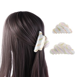 2 Pcs Cute Cloud Shape Hair Claws Colorful Stripe Acetate Hair Clips Ponytail Holders Hair Jaw Clips Clamp Barrettes Hair Accessories for Women Girl Thin Thick Hair