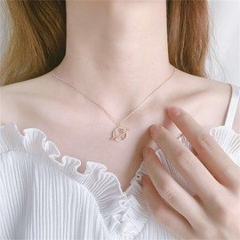 Saturn Crystal Necklace Gold Silver Plated Dainty Elegant Moon Lucky Star Planet Celestial Sparkly Rhinestone CZ Small Chain Necklace for Women Minimalist Space Lovers Birthday Christmas Fashion Jewelry Gifts (Gold)