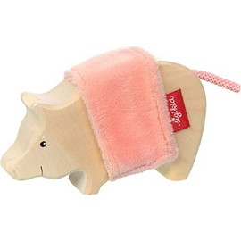 SIGIKID Cudly Wudly 39511 Wooden Pig Toy Girls and Boys Baby Toy Recommended from 3 Years Natural/Pink