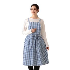 Afternoon Tea Living Apron, HP66, Yarn-Dyed Checkered One-Piece Apron, blue
