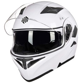 ILM Motorcycle Dual Visor Flip up Modular Full Face Helmet DOT 6 Colors Model 902 (S, White)