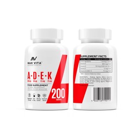 ADEK Vitamin A D3 2000IU K2 (MK-7) 75mcg UK Made & Vegetarian Supplement for Strong Bones, Teeth, Skin, Nails Immune System Antioxidant 200 Tablets