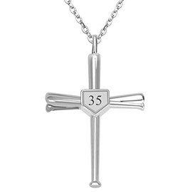 Kumshunie Baseball Bats Cross Necklace with Number Stainless Steel Charm Sports Pendant Gift for Men 35
