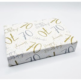 2 Sheets 70th Happy Birthday Celebrate Hooray White Gold Silver Unisex Wrapping Paper Age 70 Birthday Male Female Giftwrap (PA)