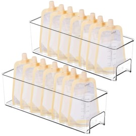 vacane 14.8'' Long Breastmilk Storage Container, 2 Pack Clear Narrow Fridge Organizer Storage Organization Bin with Handles, Freezer Organizers for Kitchen, Pantry, Cabinet
