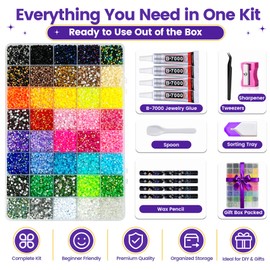40000Pcs 3mm AB Rhinestones for Bedazzling, 40 Colors Flatback Rhinestone Kit with 4 B7000 Jewelry Glue, 4 Wax Pencils, Tweezers, Sorting Trays, Storage Gift Box for DIY Crafts, Nails, Tumblers, Shoes