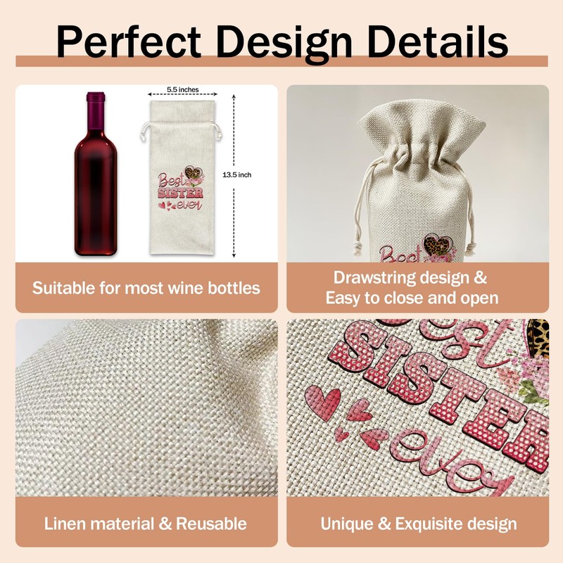 Best Sister Ever Wine Gift Bag, Sister Gifts for Sister