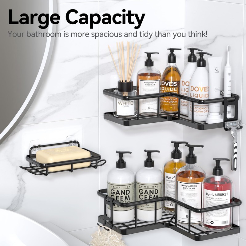 YASONIC Shower Caddy Corner, 3-Pack Adhesive Rustproof Stainless Steel Shower