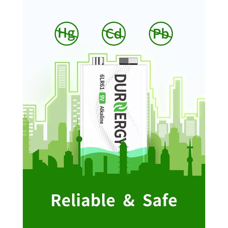 DURNERGY 9V Batteries 12 Pack, 10-Year Shelf Life, 9v Battery