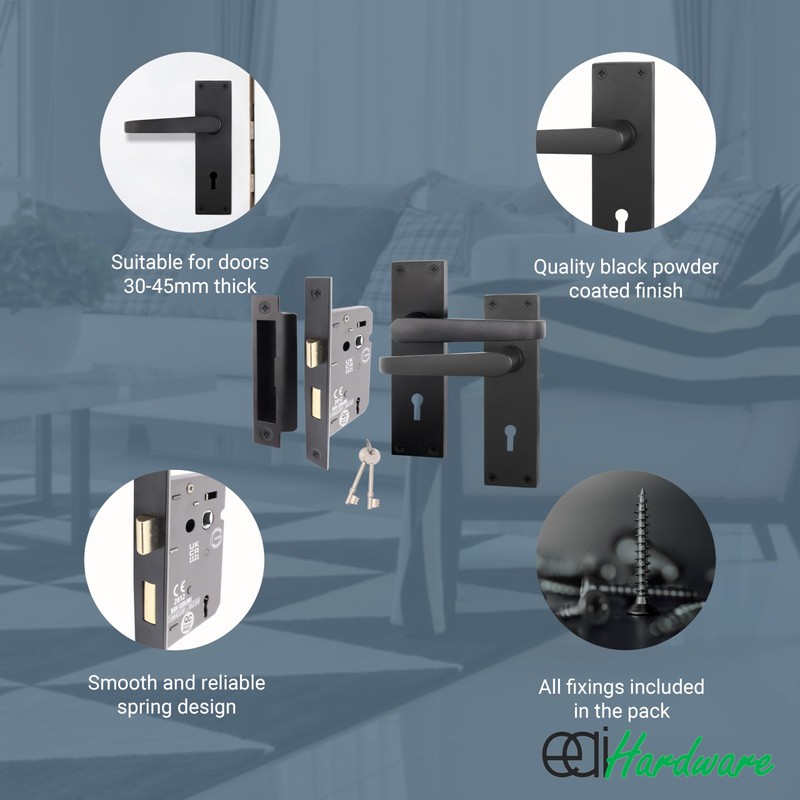 EAI Black Door Handle Key Lock Set | 1 Pair