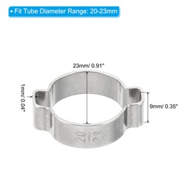 PATIKIL 10 Pack 20-23mm Double Ear Hose Clamp, 304 Stainless Steel O Clip Crimp Rings for Fuel Petrol Pipe Tube Fitting Connections, Silver Tone