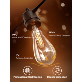 addlon 100FT LED Outdoor String Lights with Edison Shatterproof Bulbs, Heavy-Duty and Weatherproof Strand, Commercial Grade Patio Lights, Decorative for Garden or Patio, Black