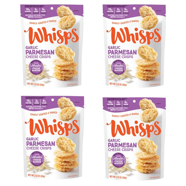 Whisps Cheese Crisps Garlic Herb | Protein Chips | Healthy Snacks | Protein Snacks, Gluten Free, High Protein, Low Carb Keto Food (2.12 Oz, 4 Pack)