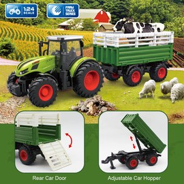 fisca Kids Remote Control Tractor Farm Playset, 2.4Ghz RC Tractor with Trailer and Conveyor, 45PCS Farm Toys Set with Farm Animals Figurines Fences Farmers for Kids Age 3 4 5 6 Years Old