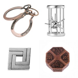 Holzsammlung 4 Piece Puzzle Games in Set, Metal Puzzle IQ Games Set, IQ Test 3D Brainteaser Puzzle, Metal Puzzle Gifts for Children, Teenagers & Adults, Christmas Gift #A02