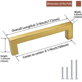 goldenwarm Kitchen Cabinet Handles 160mm Dresser Drawer Pulls - LSJ12GD160 Brushed Gold Pull and Handles for Furniture Cabinet Door Handles, Pack of 2