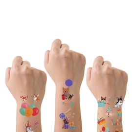 Pack of 10 Tattoo Stickers Dog Birthday Celebration, Colourful and Waterproof Waterproof Temporary Tattoos with Cute Motifs, Good as Animal Tattoo Stickers for Parties, Festivals and Everyday Use