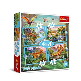 Trefl Trefl 34609 4 in 1 4 12 bis 24 Elementen-Puzzle mit Dinosauriern Verschiedene Schwierigkeitsgrade Unterhaltung für Kinder ab 3 Jahren, Außergewöhnliche Dinos