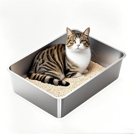 Stainless Steel Cat Litter Box, Medium Metal Litterbox Stainless Steel Litter Tray Pan for Medium Cats, 19.7" Lx13.8 W x5.9 H, No Odor Absorption, Easy to Clean, Rustproof, Leakproof