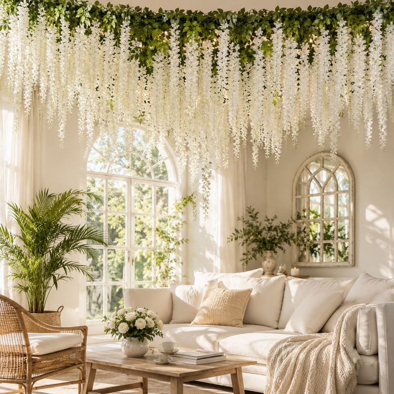 12-Piece Artificial Wisteria Vine Set – Hanging Silk Faux Flowers