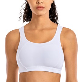 SYROKAN Women's Full Coverage High Impact Lightly Padded Support Wireless Shock Control Sports Bra White 36B