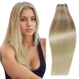 RUNATURE Weft Hair Extensions Human Hair Blonde Hair Weft Extensions Remy Ombre Blonde Double Weft Hair Extensions Real Human Hair 20 Inch 100gram