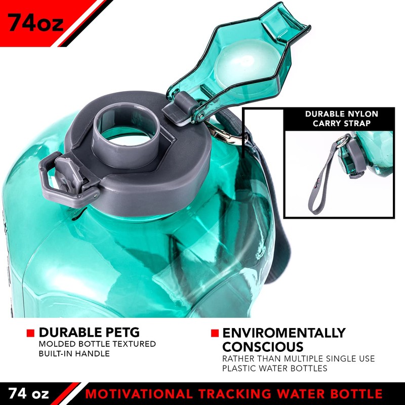 JFIT BPA Free Reusable Sports Water Bottle w/Time Markers, Leakproof