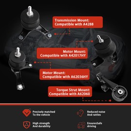 QRYIPPDM Engine Motor and Transmission Mount Kit Compatible with 2013-2018 ES350 3.5L V6 & 2013 2014 2015 2016 2017 2018 Avalon 3.5L V6 AUTO 4PCS OE: A42017HY A62036HY A62060 A4288