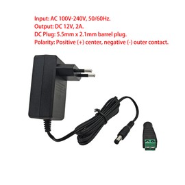 JZK 12V 2A/2000mA Power Supply AC 100-240V to DC 12V Charger with 5.5x2.1mm Plug and Additional Screw Terminals DC Power Connector for LED Strips, CCTV Cameras, Radios, Fans, Routers