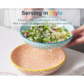 ONEMORE Colorful Pasta Bowls Set of 6, 36oz - Oven/Microwave/Dishwasher Safe Ceramic Wide Bowl for Dinner - Stackable, Scratch Resistant - Assorted Colors