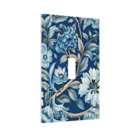 PPZCXWP Blue Flowers Branches Leaves Floral Pattern Light Switch Covers 1 Gang Single Toggle Wall Plate Decorative Switchcover Electrical Switchplate for Country Living Decor