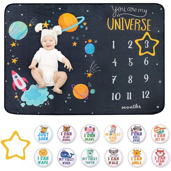 Baby Milestone Blanket - Cute Space Design Monthly Milestone Blanket