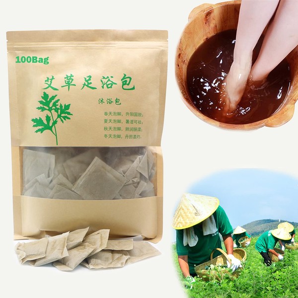 Natural Mugwort Herb Foot Soak Chinese Medicinal Wormwood Foot Bath Herbs Powder Feet Spa Soak Relax 100 Bags 艾草足浴泡脚药包粉