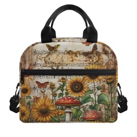 Luarisgur Mushroom Lunch Box for Women Small with Strap Butterfly Sunflower Cute Lunch Bags for Girls Kids Teens Insulated Lunch Bags Tote Cooler Bag Bento Box Snack Pouch Lunchbag