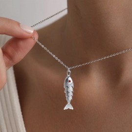 HWJQ Koi Fish Necklace Pendant for Women Men Gold Sliver Plated Fish Necklaces Movable 3D Articulated Necklace Summer Beach Jewelry Gifts, Middle, Copper, No Gemstone