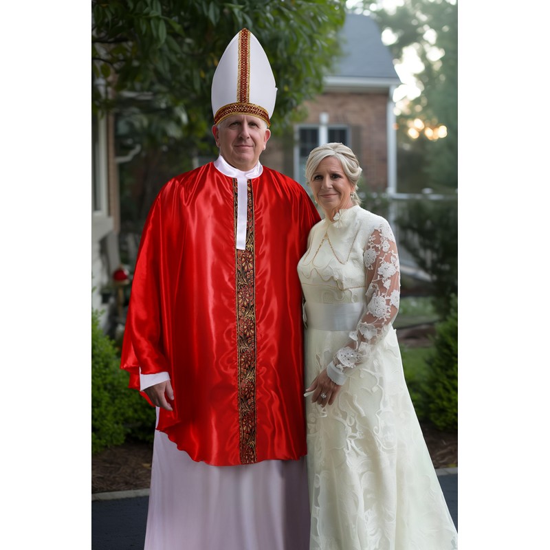 MCJC Catholic Bishop Costume, Red and White Papal Robe with