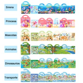 6Pack Calcomanias Para Niños Reutilizables Pegatinas Para Niños de 2 a 6 Años Adhesivas Portátiles para Educación Pegatinas Activas Libros Regalos de Cumpleaños de Viaje Para Niños y Niñas