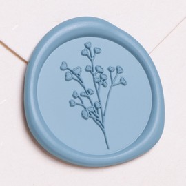 UNIQOOO Wax Seal Stickers - Baby‘s Breath Wedding Invitation Envelope Seal Stickers, Botanical 50 Pcs Self- Adhesive Dusty Blue Stickers, Perfect for Invitation, Gift Wrapping, Crafts (Dusty Blue)