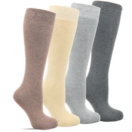 Frostfighter Women's Thermal Knee Socks (4 x Pairs) Winter Ski Full Terry Cloth Lining, Multi-coloured - beige, light brown, dark grey, light grey