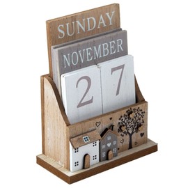 SiL Interiors Wooden Perpetual Calendar Desktop Eternal Calendar Blocks - House Tree Design