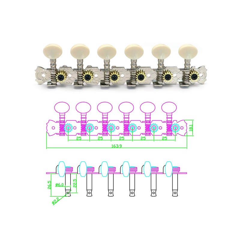 Metallor 12 Strings Acoustic Guitar Tuning Pegs Chrome Plated Machine