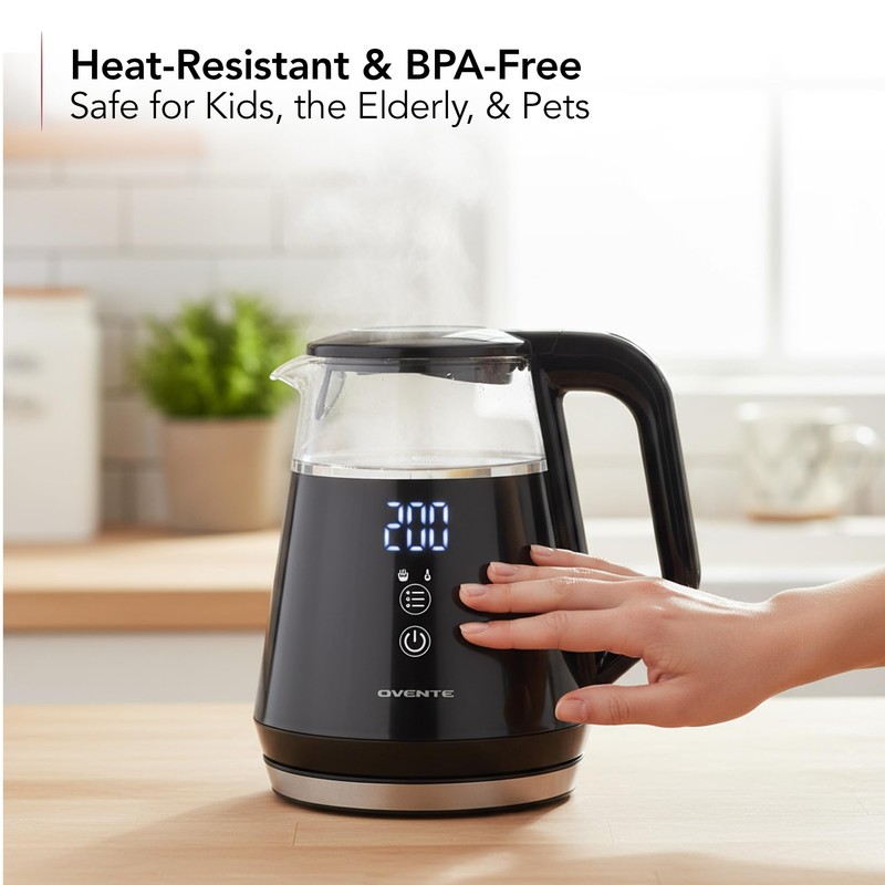 OVENTE 1L Small Electric Kettle with 5 Temperature Preset, Digital